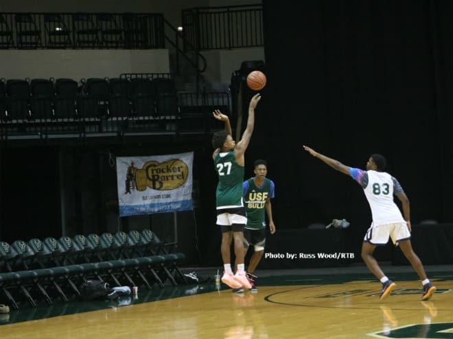 2020 gurad Dionte Blanch attempts a three-pointer at the USF Elite Camp in the Yuengling Center.