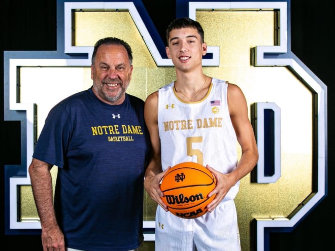 2023 guard Parker Friedrichsen (right) will reopen his recruitment after head coach Mike Brey announced he's stepping down after the season.