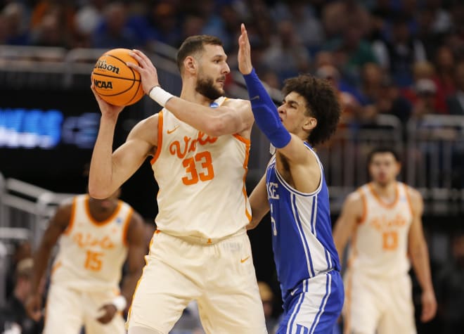 Tennessee forward Uros Plavsic (33) started in the Vols' First and Second Round games of the NCAA Tournament.