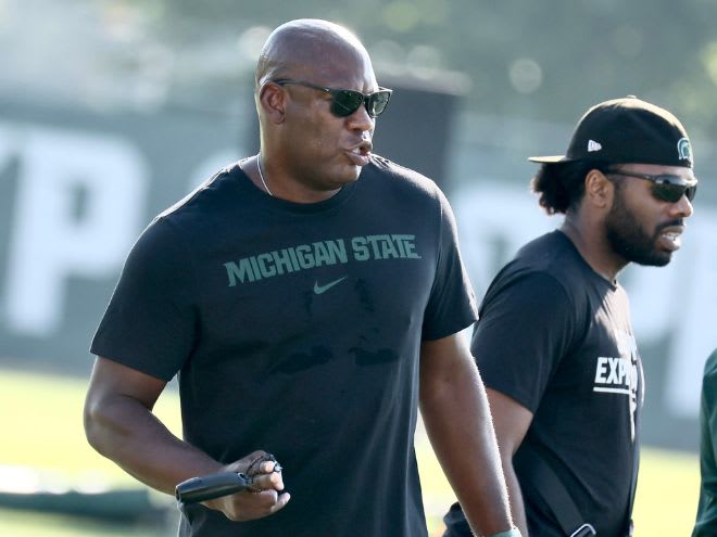 Michigan State head coach Mel Tucker coaches on the opening day of fall camp on Aug. 3, 2023. 