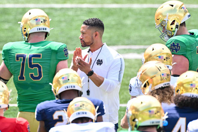 Head coach Marcus Freeman will lead Notre Dame onto the field of his alma mater Sept. 3. 