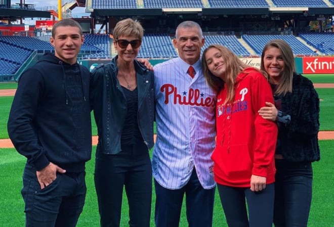 Joe Girardi is joined by wife Kim for a news conference at Yankee