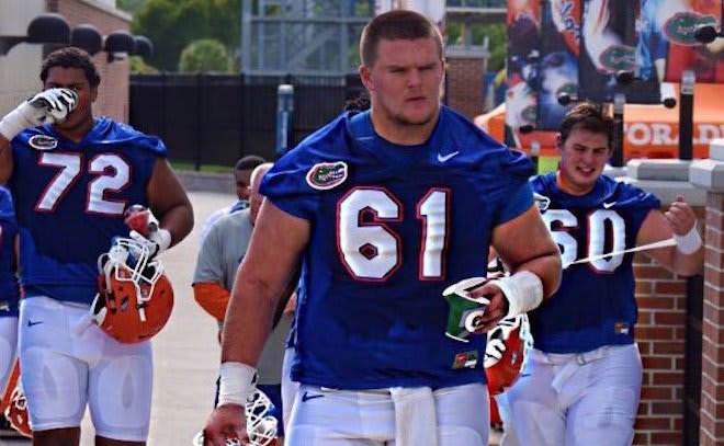 Florida offensive center Brett Heggie (61)