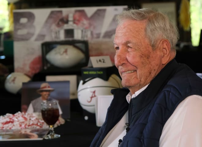 Former Alabama head coach Gene Stallings talks to the media at the NorthRiver Yacht Club as he was in town for the Rise golf tournament Thursday, April 20, 2023. Photo | Gary Cosby Jr.-Tuscaloosa News / USA TODAY NETWORK