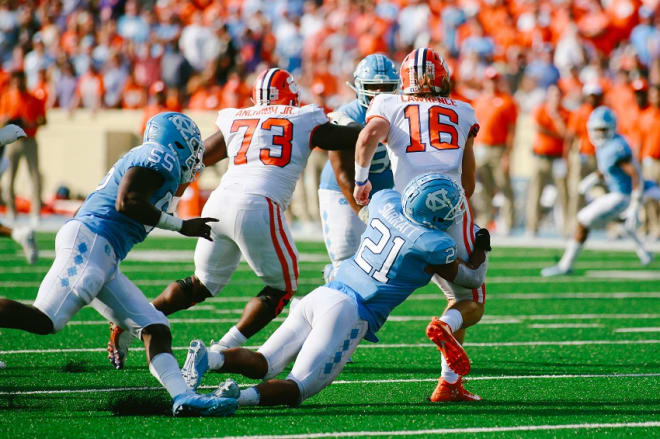 Chazz Surratt (21) isn't interested in opting out, his focus is showing the NFL how much he's improved.
