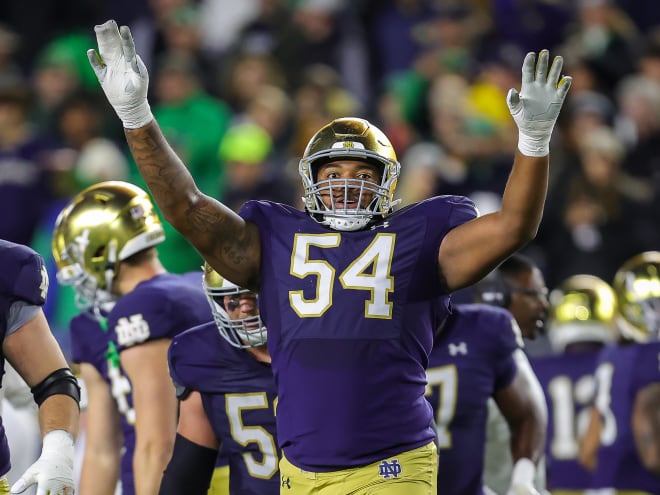 Notre Dame junior offensive tackle Blake Fisher (54) has played his last collegiate game.