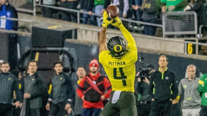 Pittman has 38 receptions for 547 yards and 2 TD at Oregon