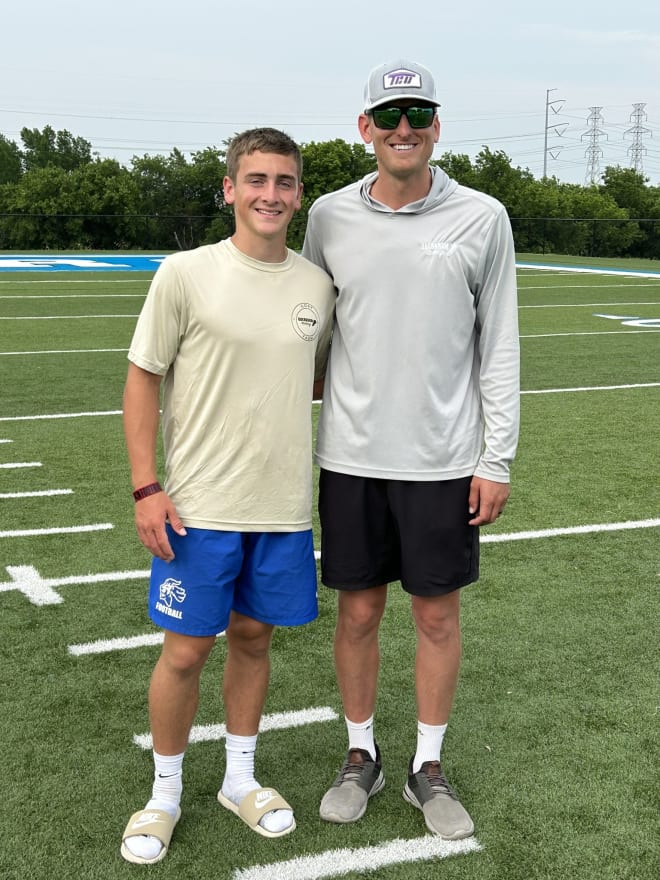 Evans poses with former TCU kicker Jaden Oberkrom