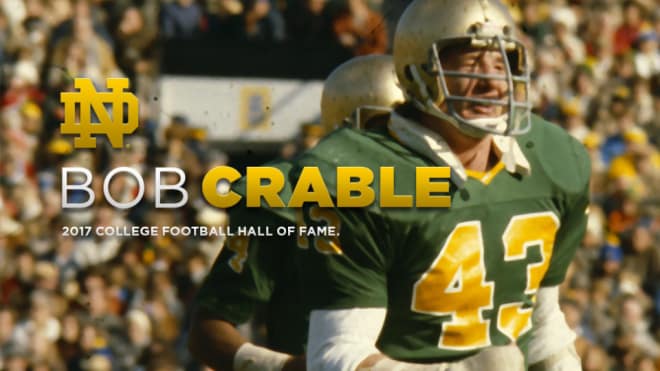 Crable is one of 16 two-time consensus All-Americans in Notre Dame's football annals.