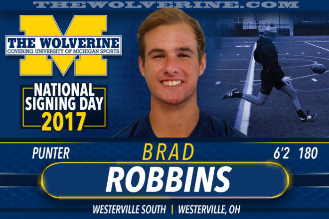 Robbins is ranked the No. 1 punter nationally by former U-M kicker Brandon Kornblue of Kornblue Kicking. 