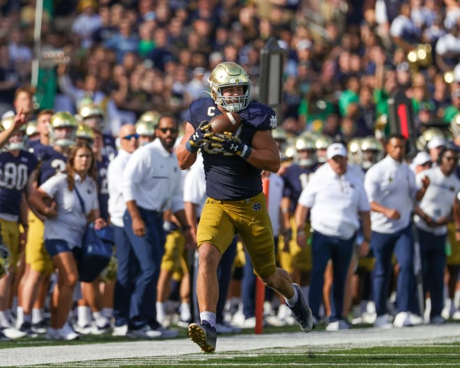 Junior tight end Michael Mayer recorded over 100 yards receiving for the third time in his career Saturday.