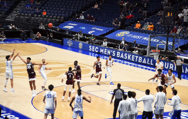 Dontaie Allen had an open look from the right wing with :03.1 to go, but the shot was just a bit off the mark as Mississippi State held on for a 74-73 win.