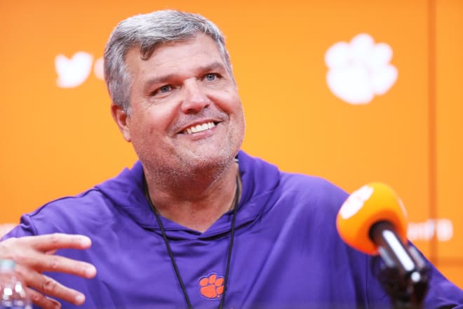 New Clemson offensive line coach Matt Luke is shown here Tuesday in his first meeting with the local media.