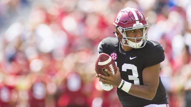Alabama backup quarterback Tua Tagovailoa completed 17 of 19 passes for 313 yards and three touchdowns with one interception on A-Day. Photo | Laura Chramer