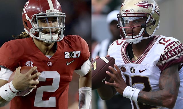 Jalen Hurts (left) threw for 2,780-yards and also rushed for 954-yards in 2016. FSU's Deondre Francois threw for 3,350-yards and ran for 198-yards last season.