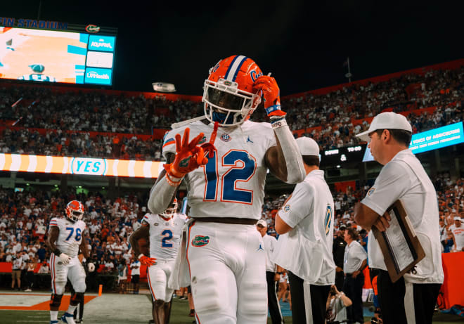 Rick Wells celebrates his first touchdown catch in a 35-14 win over FAU. 