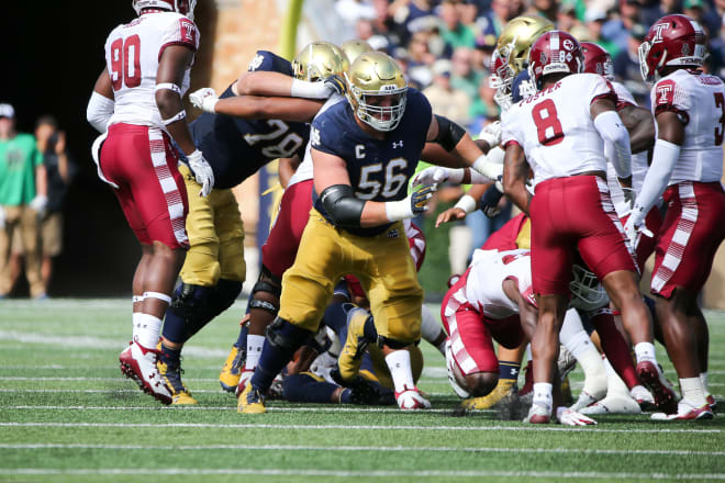 Former Notre Dame Fighting Irish and current Indianapolis Colts offensive guard Quenton Nelson