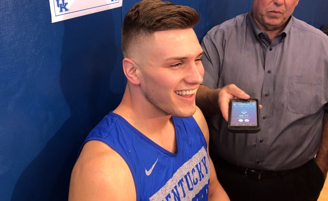 Nate Sestina shared a laugh with reporters at UK's annual Media Day. 