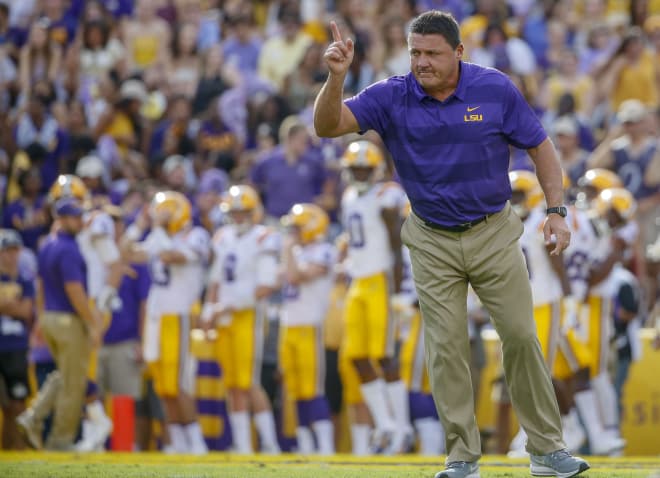 LSU's Ed Orgeron takes another crack at last week's math quiz. You're getting closer, Yaw-Yaw.