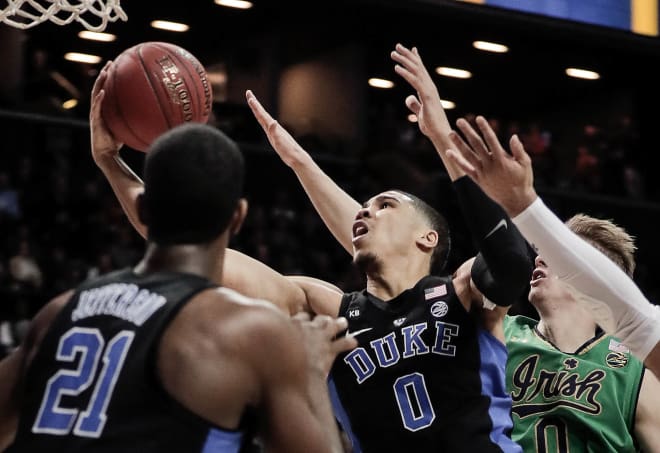 Duke freshman forward Jayson Tatum made several clutch plays to lift the Blue Devils over Notre Dame.
