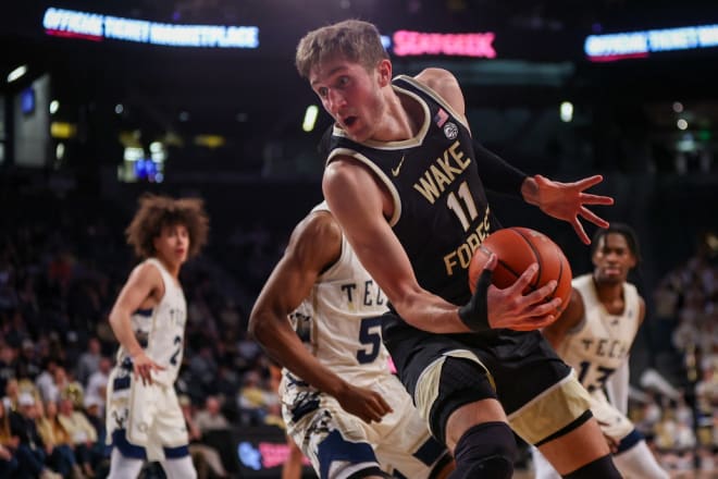 Wake Forest's Andrew Carr tries to get to the basket against Georgia Tech. 