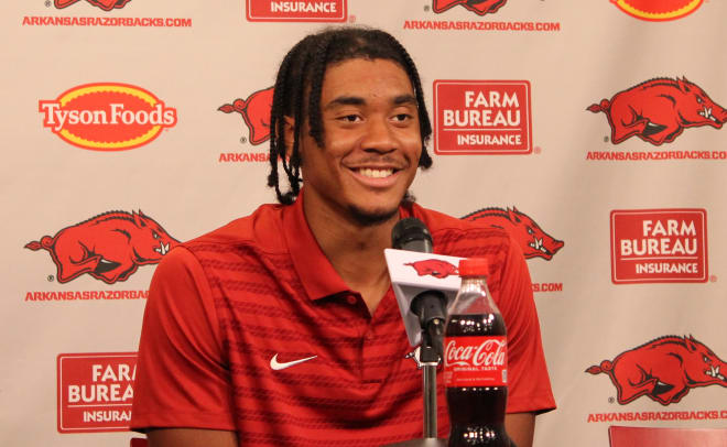 Arkansas QB Taylen Green during Tuesday's press conference.