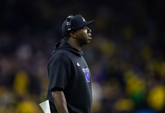 Washington Huskies wide receivers coach JaMarcus Shephard against the Michigan Wolverines during the 2024 College Football Playoff national championship game at NRG Stadium. Photo |  Mark J. Rebilas-USA TODAY Sports
