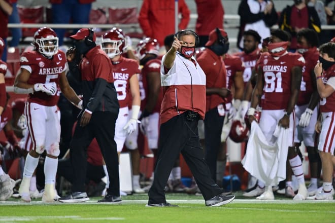 Sam Pittman will not be on the sideline for Arkansas' game at No. 6 Florida on Saturday.