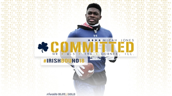 Gurnee (Ill.) Warren Township 2018 four-star wide receiver Micah Jones committed to Notre Dame Friday afternoon during a ceremony at his high school.