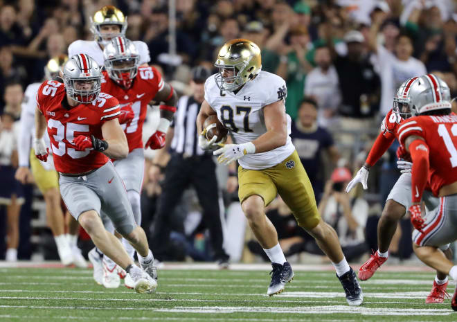 Tight end Michael Mayer led Notre Dame in receptions against Ohio State. 