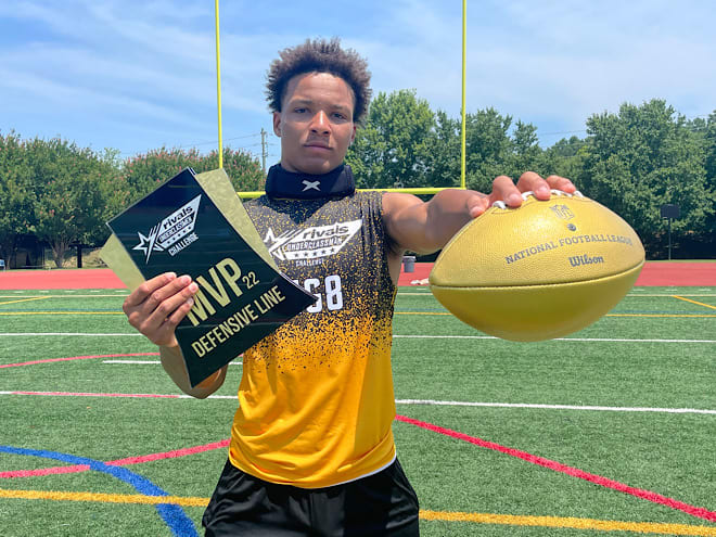 2024 class defensive end Marquise Lightfoot earned his Notre Dame offer after the 2022 Blue-Gold Game. 