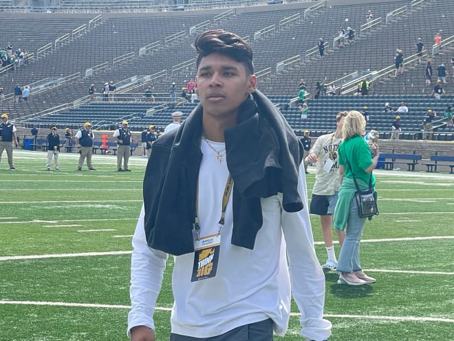 2024 three-star safety Marquis Gallegos visited Notre Dame for the Blue-Gold Game on April 23. 