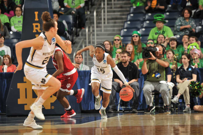 Lindsay Allen’s 22 points, seven assists and five steals led the Irish past Indiana on Monday.