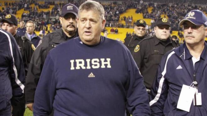 Charlie Weis saw the biggest drop in one season at Notre Dame from 10 wins in 2006 to three in 2007.