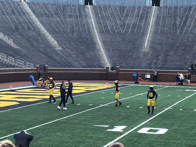 Michigan's punt returners, from left: Martin, Bell and Sainristil (Barrett was heavily involved as well).
