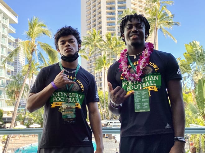 USC cornerback signee Fabian Ross, left, and safety signee Zion Branch arrive in Hawaii for the Polynesian Bowl on Monday.