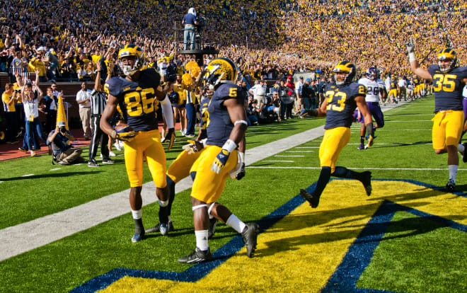 The Michigan Wolverines' football team got their 38-0 blowout of No. 13 Northwestern in 2015 started with a 96-yard kickoff return for a touchdown by wide receiver Jehu Chesson.