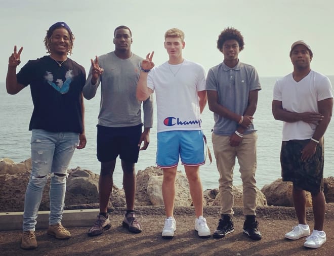 From left, Korey Foreman, Michael Trigg, Miller Moss and Ceyair Wright, joined by Foreman's brother, gathered in Malibu on Sunday.