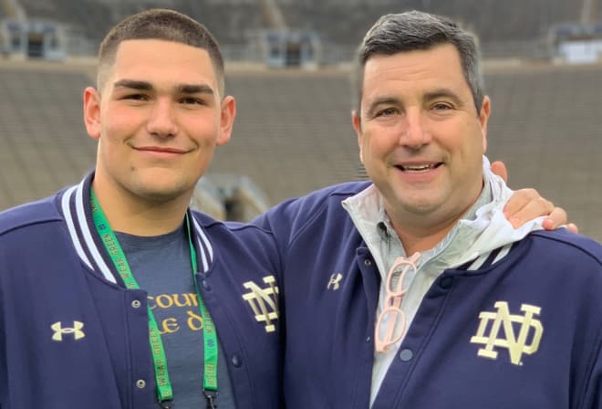 Notre Dame DT commit Gabriel Rubio got to hang out with DL coach Mike Elston on Saturday.