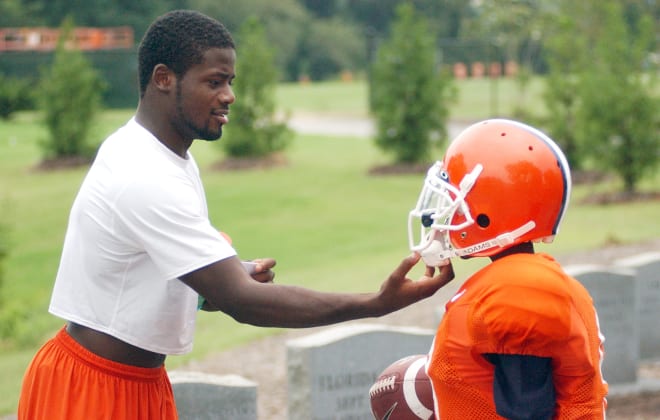 Former Clemson player Ray Ray McElrathbey is shown here in the Jervey practice facility with his younger brother, Fahmarr, in September of 2006. 