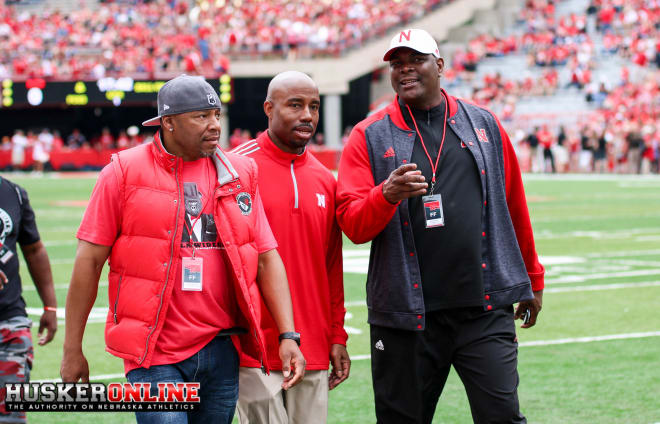 Huskers WR coach Keith Williams and Keyshawn Johnson Sr.