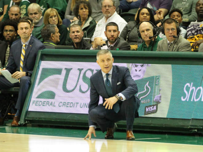 USF head coach Brian Gregory watches as his team takes on Dartmouth in the Yuengling Center. 