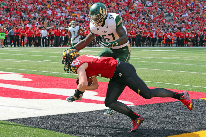 Terps tight end Avery Edwards (No. 82) had just one catch last season. 