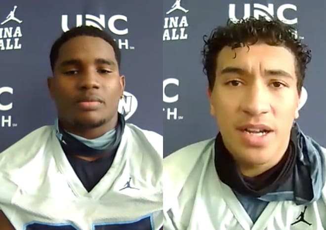 UNC sophomore Cam Kelly and true freshman Kaimon Rucker met with the media Tuesday to discuss how they've played so far.