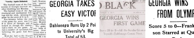 Georgia games against (L to R) NC State in 1900, Dahlonega in 1906, the Olympians of Atlanta in 1908, and the Olympians in 1909—unofficial contests which should be recognized as official.