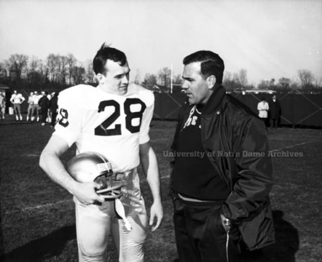 Rocky Bleier, shown with Ara Parseghian, started on four Super Bowl champions despite getting selected in the 16th round and then getting wounded in Vietnam.