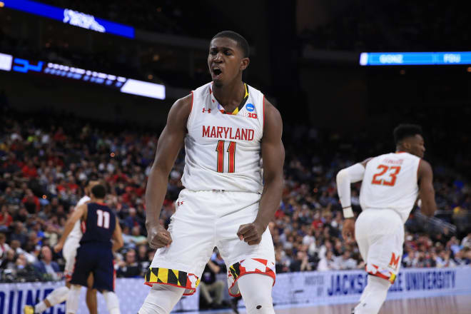 Darryl Morsell (No. 11) scored a season-high 18 points in Maryland's win over Belmont.