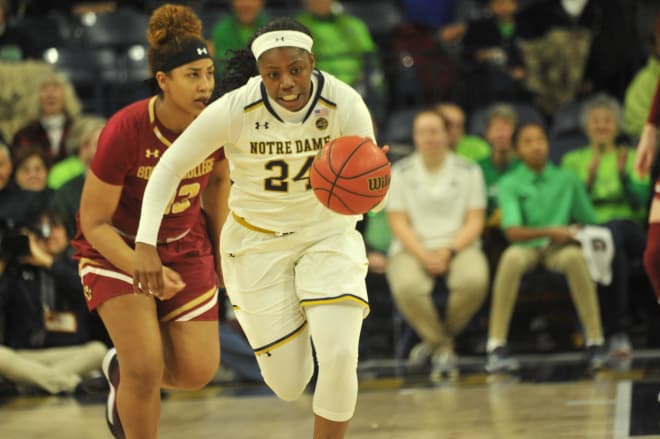 Arike Ogunbowale and the Irish defeated Boston College 89-60 on Sunday afternoon.