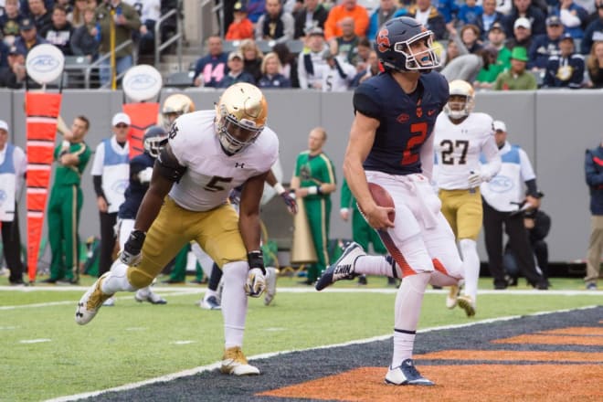 Quarterback Eric Dungey accounted for 412 yards of total offense himself in the 50-33 loss to Notre Dame in 2016.