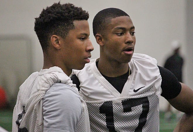 Vincent Gray (left) and Byron Perkins (right) at Saturday's Purdue prospect camp.